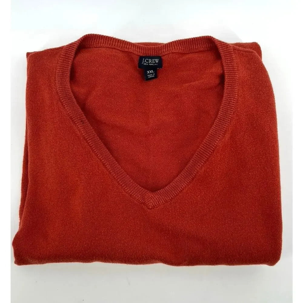 J.Crew Men's Cotton-Cashmere V-Neck Sweater Size XXL Burnt Orange Preppy